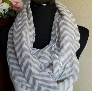 Tan & White Chevron Print Infinity Scarf
